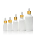 Luxury Empty 10ml 15ml 30ml 50ml 100ml Opal White Essential Oil Glass Bottle Serum Cosmetic Bottles with Gold Dropper Caps