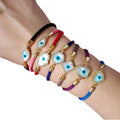 BC1307 Dainty Zircon CZ Paved White Shell MOP Evil Eyes Lucky String Protection Bracelets for Women Ladies