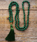Boho 108 Beads Malas Necklace Handmade 8mm Malachite & Long Tassel Buddha Spiritual Jewelry for Yoga Meditation Gift