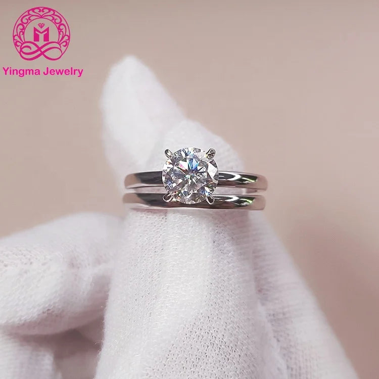 New Fashion Moissanite Jewelry Love Wedding Engagement Eternity Band 1 Carat AU585 14K White Gold Moissanite Wedding Ring Sets