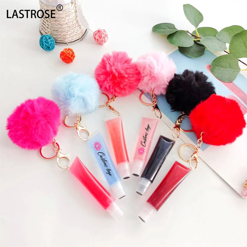 Waterproof Long-Lasting Lip Oil Fruit Flavored Lip Gloss with Key Chain Chain Accessory