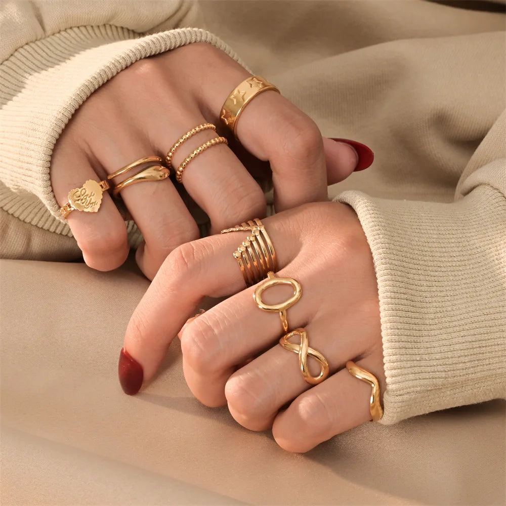 Adjustable Open Ring Unique Personality Stainless Steel and Titanium Steel Couple's Jewelry Gold Plated Wholesale