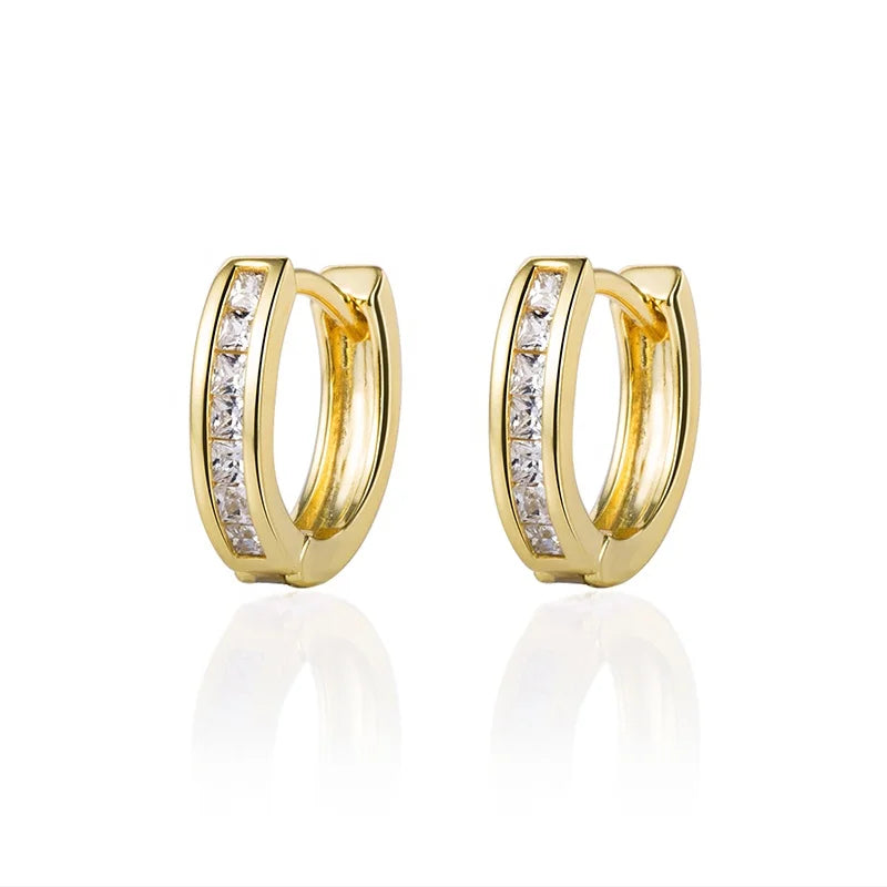 925 Sterling Silver 18k Gold Plating CZ Diamond Huggie Earrings