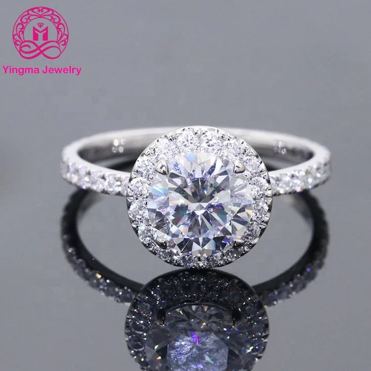 Fashion Jewelry 14k Solid Gold Ring D VVS1 2 Carat White Diamond Moissanite Wedding Gold Rings for Women