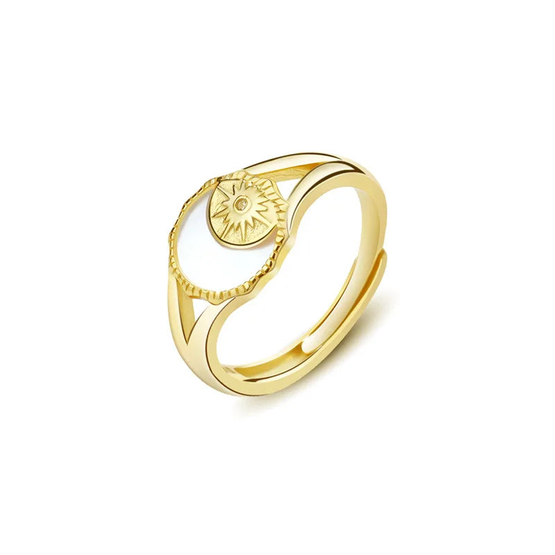 Rainbowking 925 Sterling Silver Sun Shell Ring Female Niche Ins Style Cross-border Retro Open Ring