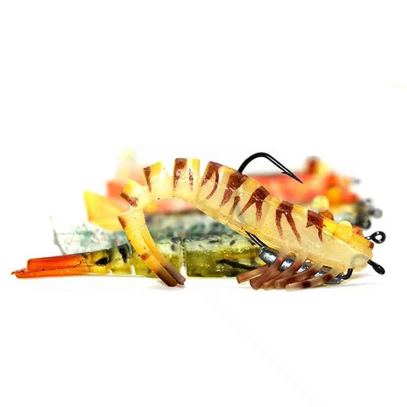 TAKEDO 90mm 120mm Soft Shrimp Lure With VMC Hook TPR Fishing Bait Sea Bass Prawn Lure Artificial Shrimp Bait Soft Fishing Lure MegaBDM