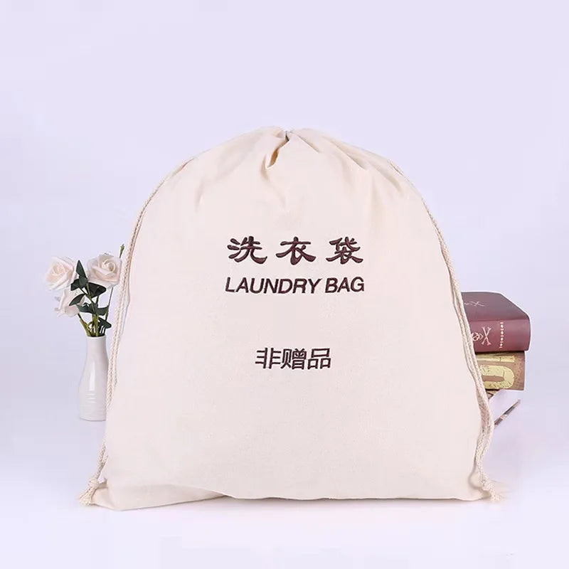 Hot Selling Custom Cotton Canvas Eco-friendly Drawstring Promotional Laundry Bag for Hotel and Travel Use with Custom Logo