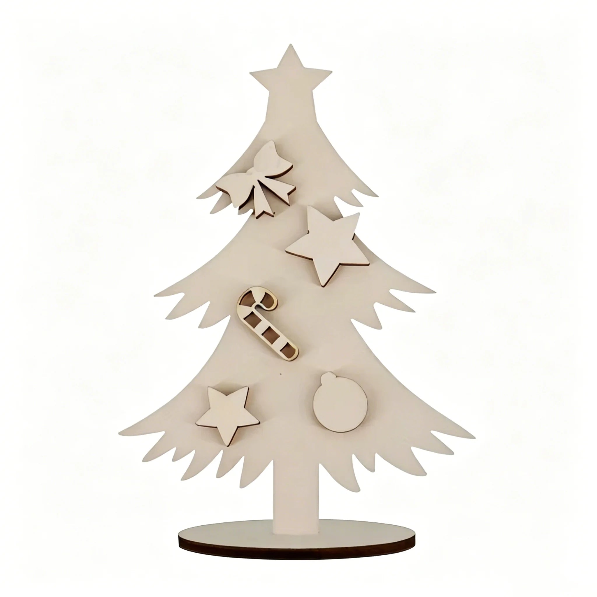 Tailai 3-Piece DIY Small Christmas Plywood Desktop Ornaments with Detachable Base Plant Pattern Art Deco Design Natural Wood