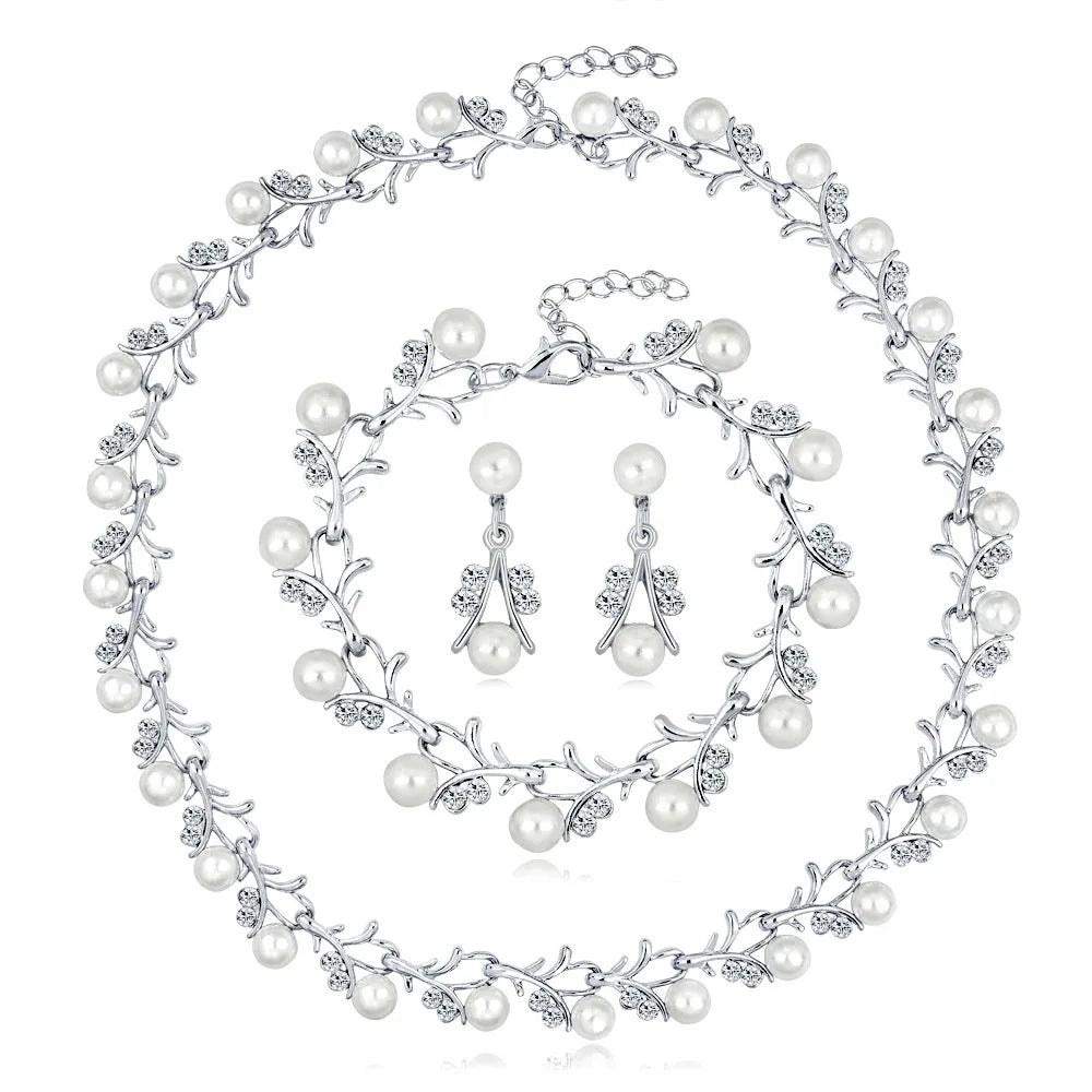 Silver Wedding Bride Cheap Nice Earring Pearl Necklace Set