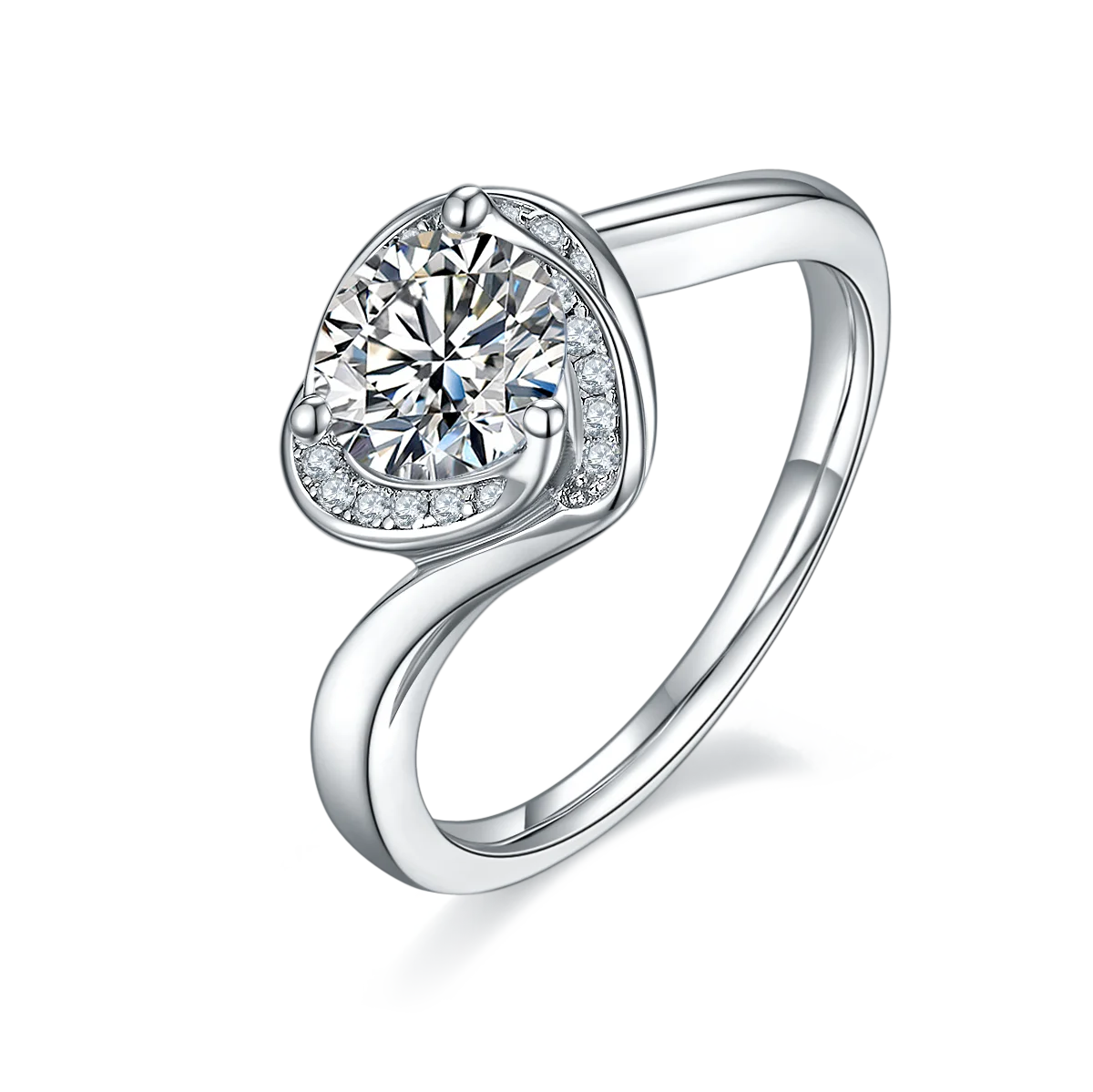 Wish Jewelry Fashion Jewelry Heart Shape Moissanite Ring 925 Sterling Silver Diamond Wedding Engagement Ring Moissanite Band