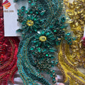 Delicate Dark Green Rhinestone Beaded Lace Applique Pair Sparkling Hand Crafted Crystal Bodice Patch for Couture Dance Costume MegaBDM