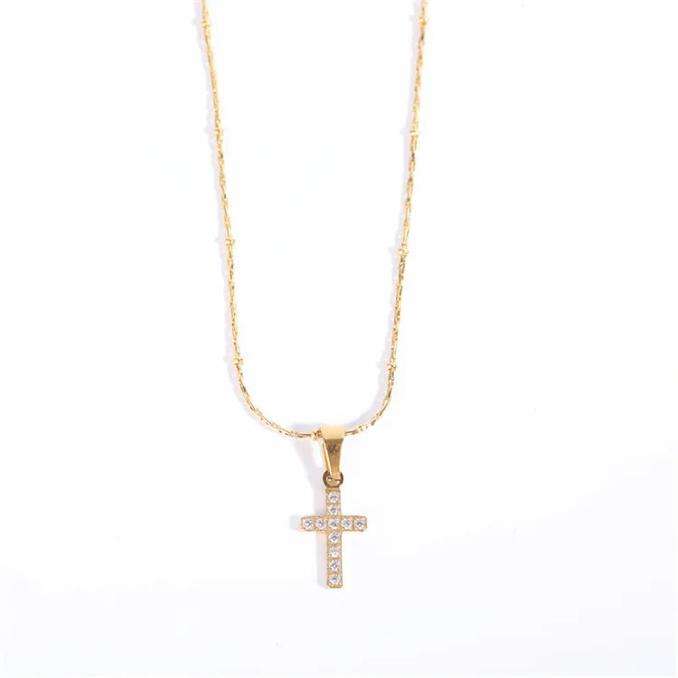 Hot Selling New Products Gold Plated Cz Zircon Cross Pendant Necklace