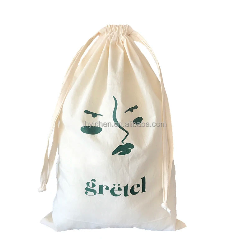 Custom Logo Reusable Organic Cotton Muslin Drawstring Washable Laundry Bag For Home