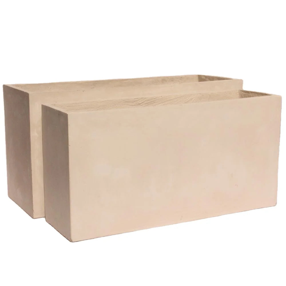 Direct From Chinese Factory Beige Large Outdoor Eco-Friendly Fiber Clay Garden Flower Pot with Drainage Hole for Floor Use