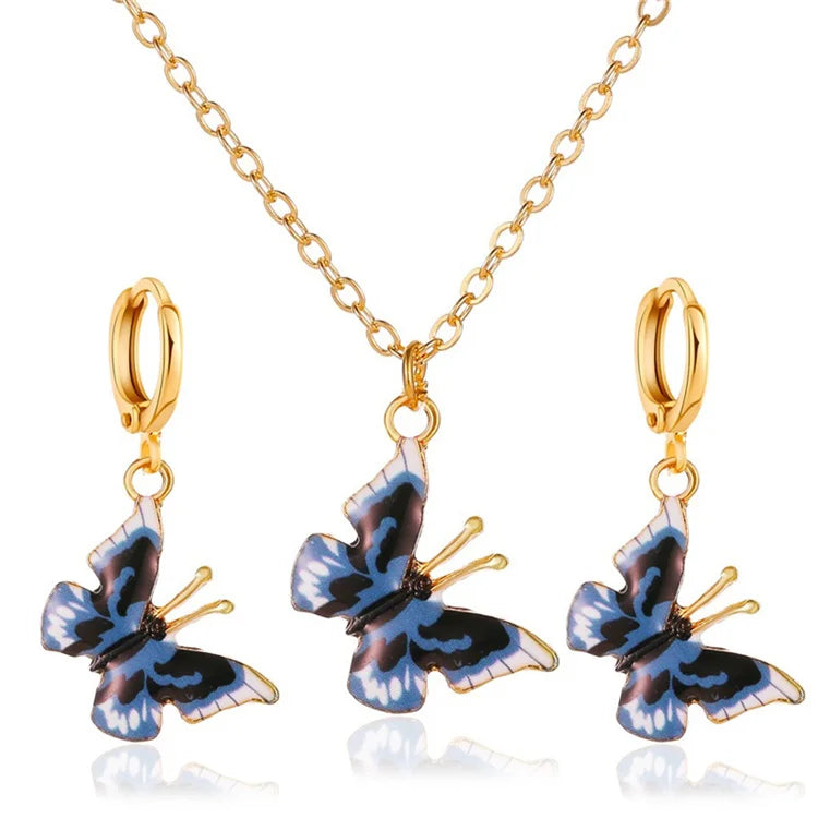 Newest Ins Wind Color Fantasy Necklace Party Butterfly Jewelry Sets Earrings Jewelry