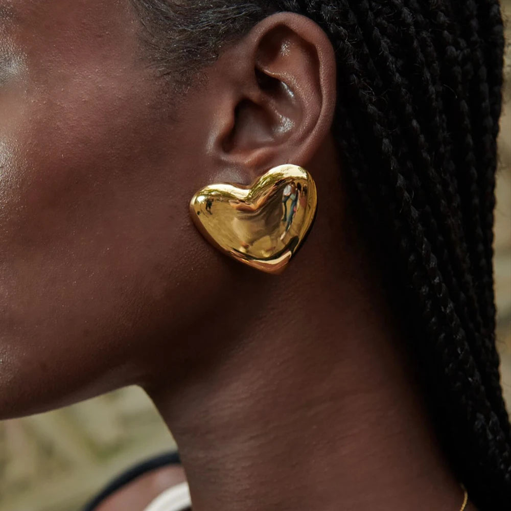 J&D New Stainless Steel 18K Gold Plated Luxury Earrings Women Big Huge Smoothly Heart Shape Earrings