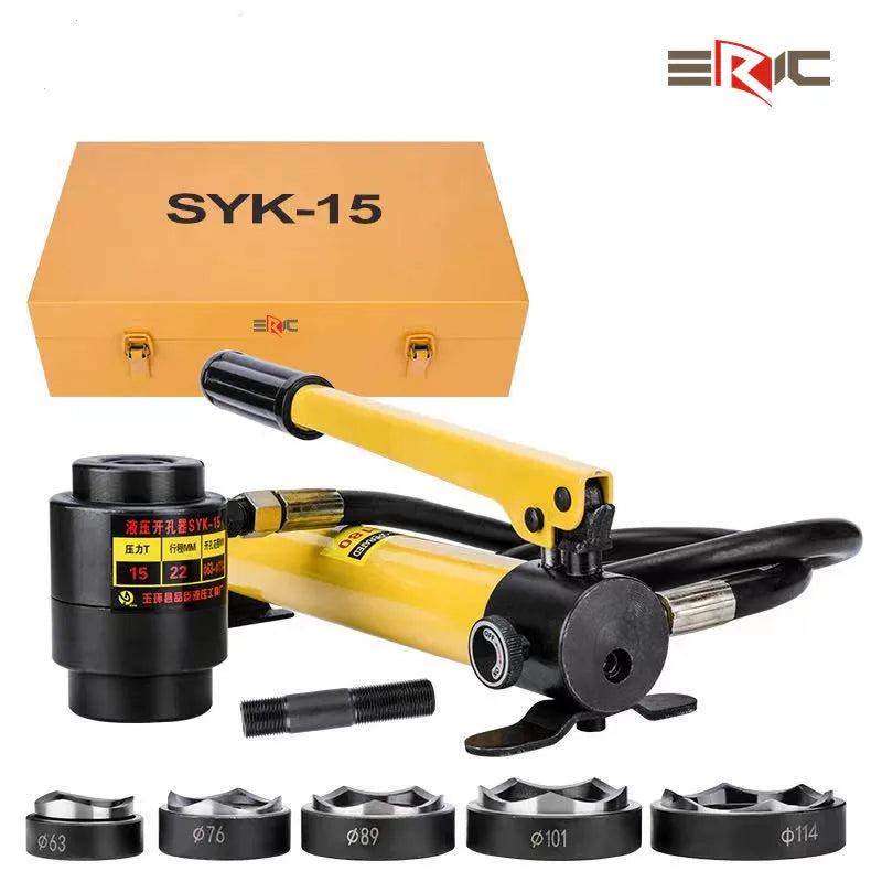 Portable 15T Stainless Steel Hydraulic Puncher Manual Hand Tools Kit Hydraulic Pump Knockout Hole Digger Press Hole PunchingTool