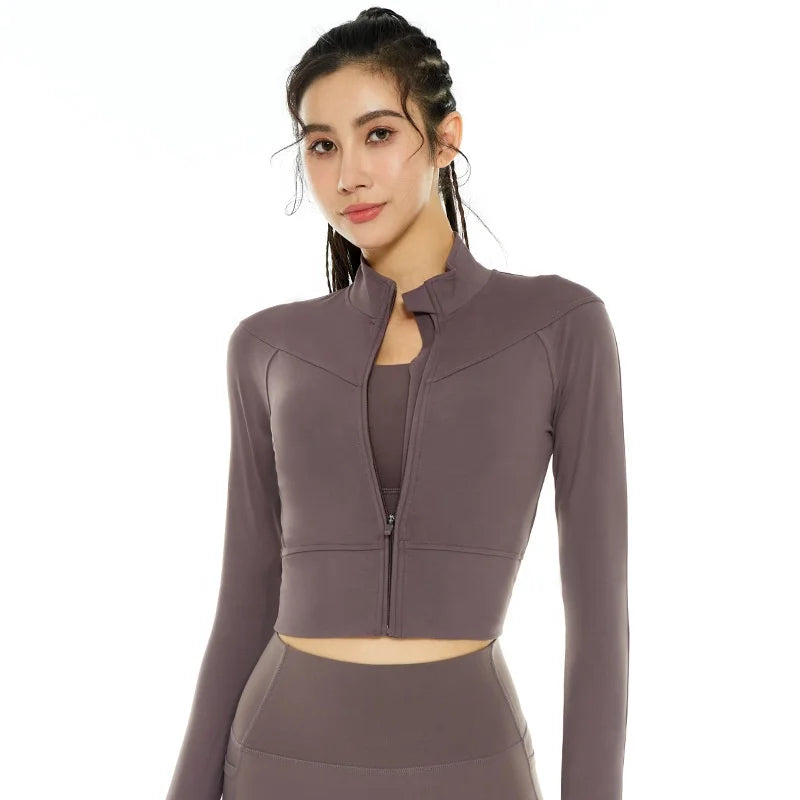 Yoga Clothes Female Autumn and Winter New Long Sleeve Tight Fitness Clothes Show Thin Cover Finger Cardigan Zipper Running