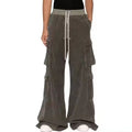 Hot Sale Fashion Custom Men's Cotton Corduroy Woven Cargo Flare Stacked Pants Wide Leg with Vintage Logo Waist for Spring Season