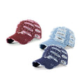 Vintage 6-Panel Dad Hat Wash Cotton Denim Distressed Hand Embroidered Sporty Cap with Puff Printed Design Common Unisex