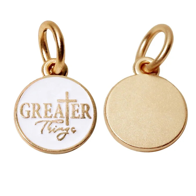 Zinc Alloy Enamel Jewelry Charms Decorative Necklace Fitting Embossed logo Round Pendant for Bracelet