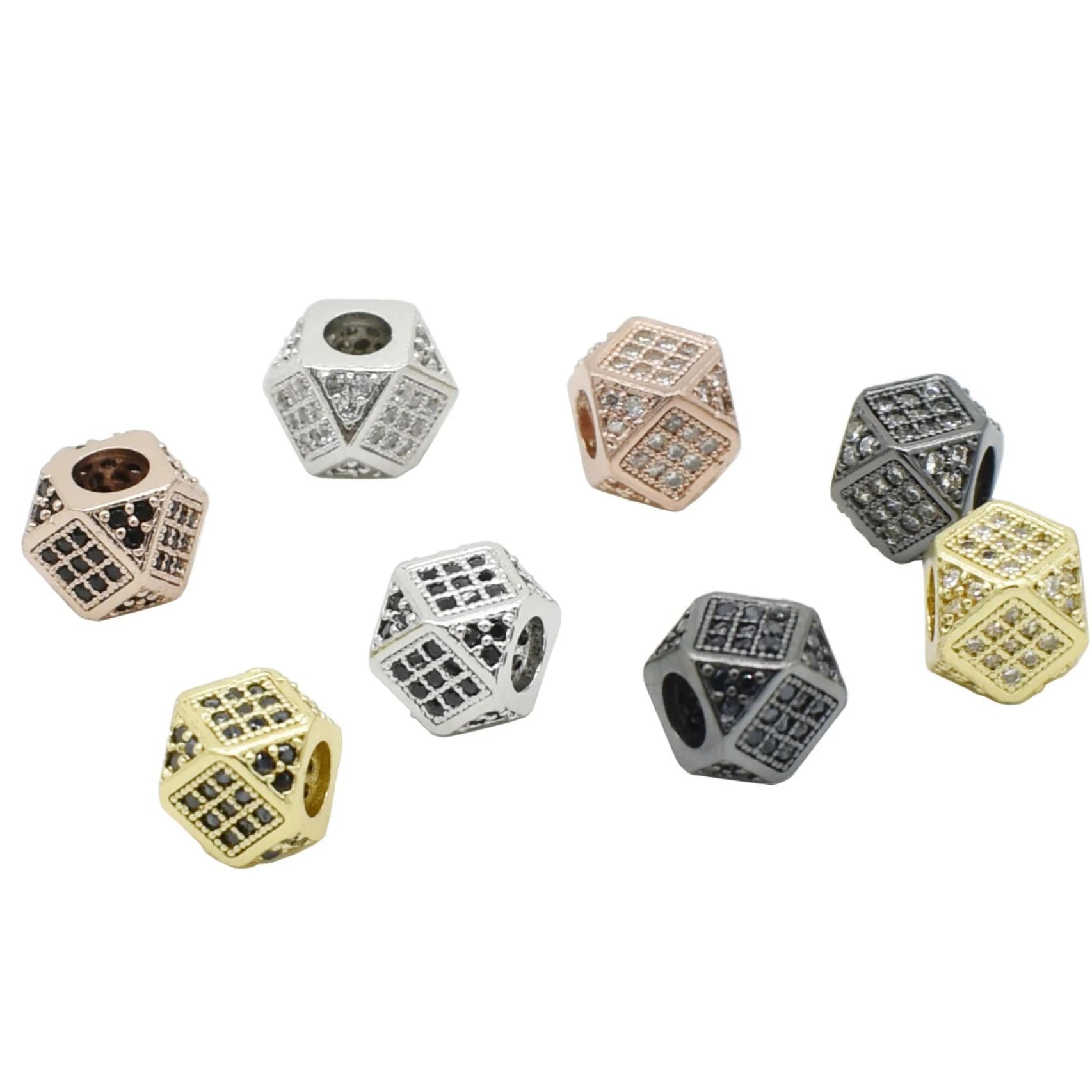 Polygon Ball Loose Spacers Micro Pave Cubic Zircon Geometry Crystal Bead Large Hole Polygon Connector Beads for Jewelry Making