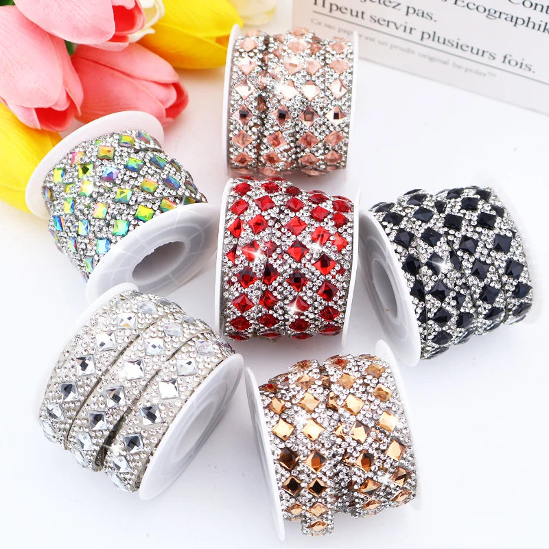 Self-Adhesive Loose Rhinestone Strip Bead Tape Shinning Trim for Shoes Bags Clothing Garments