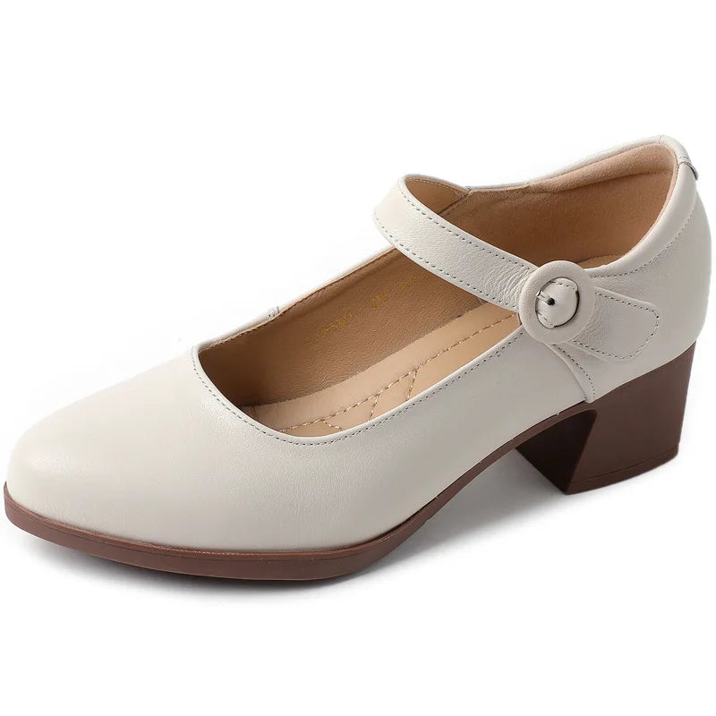 Fashion Design Rubber Upper Breathable Light Comfort Soft Women's Mary Jane Slip-On Pumps Square Heel Summer Autumn Shoes