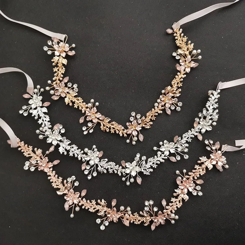 SLBRIDAL Handmade Opal Crystal Rhinestones Pearls Wedding Hair Accessories Hair Vine Bridal Headband Bridesmaids Women Jewelry