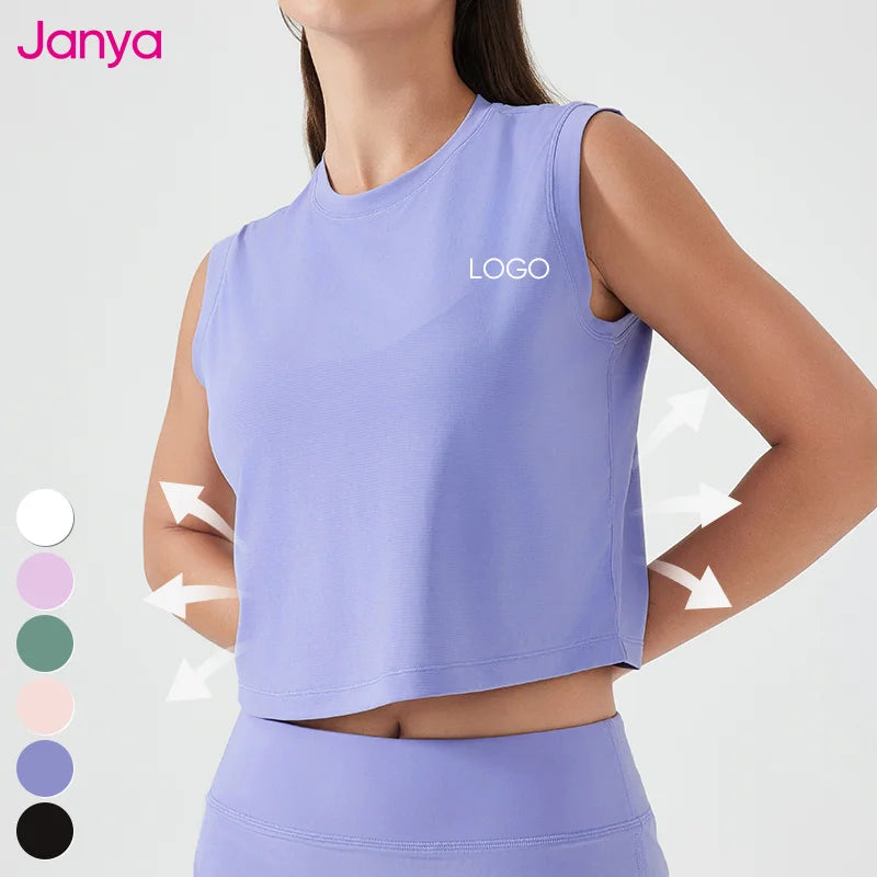 Janya Women's Summer Short Sports Vest Cool Feeling Quick Dry Breathable Sleeveless Gym Fitness Tops Yoga Tank Top for Adults