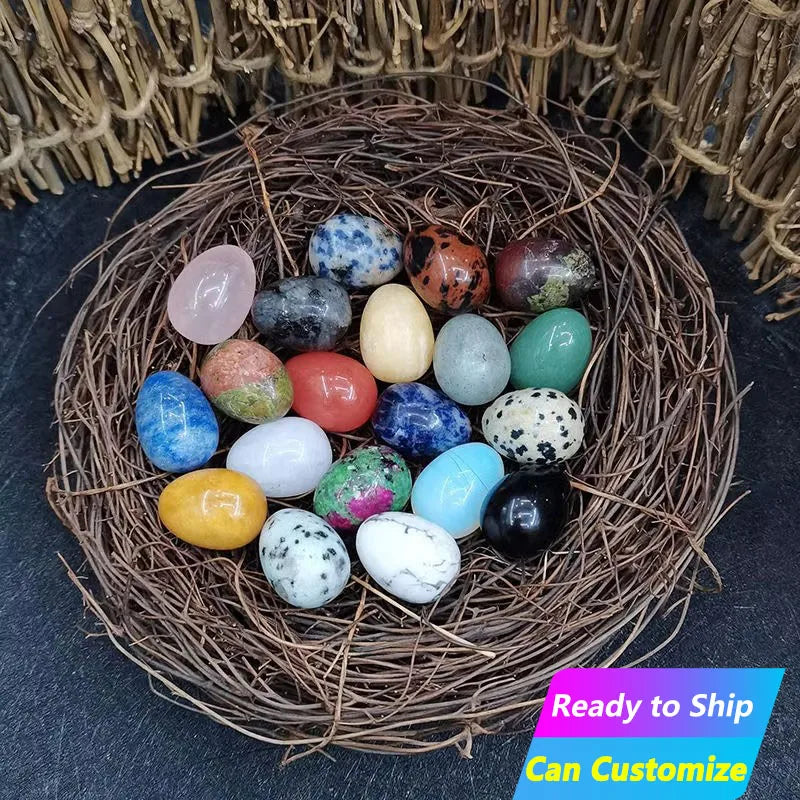 Factory Wholesale 20mm Easter Natural Healing Quartz Gemstone Jewelry Chakra Sets Mini Egg Crystal Carving Technique Polished
