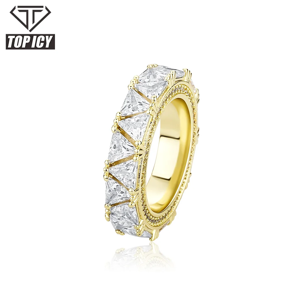 Hip Hop Trend 6mm Triangle Zircon Ring Gold and White Gold Plated Iced Out Jewelry Men Women