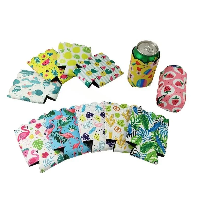 Custom Company Logo 330ml Beer Can Holders Sublimation Printing 12oz Insulated Can Coolers Sleeve Neoprene Scalloped Can Coolers