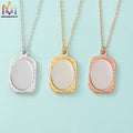 Blank Engravable Custom Logo Magic Mirror Necklace 18K Gold Plated Photo Frame Necklace for Women Men