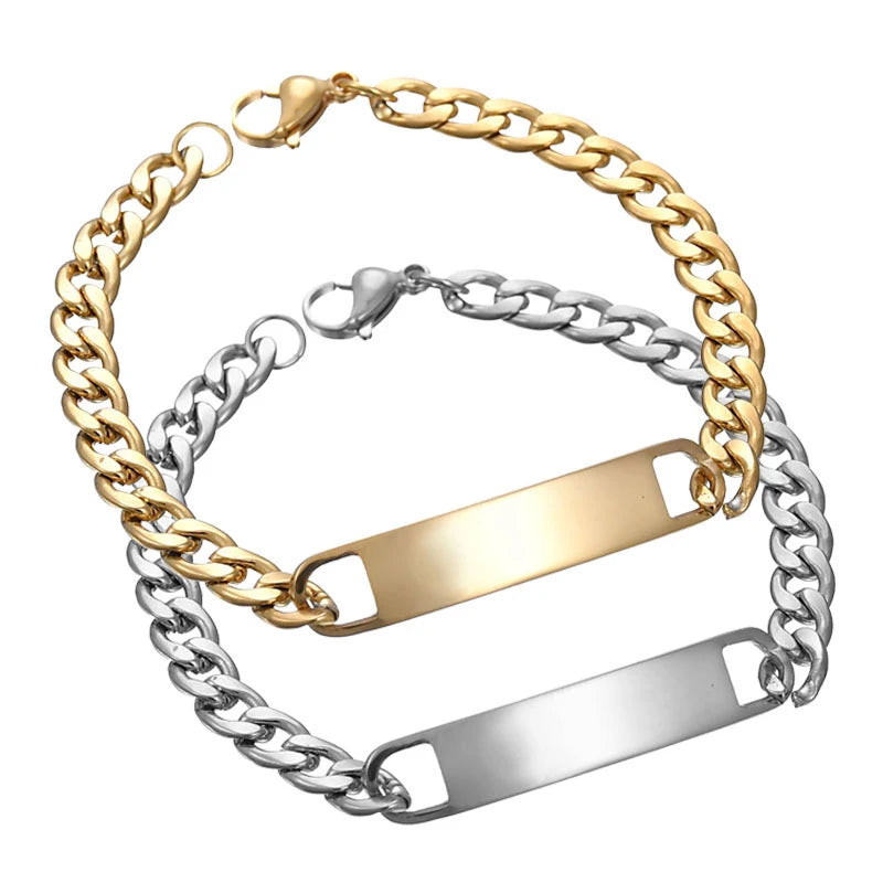 Fashion Mens Gold Silver Custom Name Bracelet Engraved Metal  Stainless Steel bar Necklace Jewelry Men