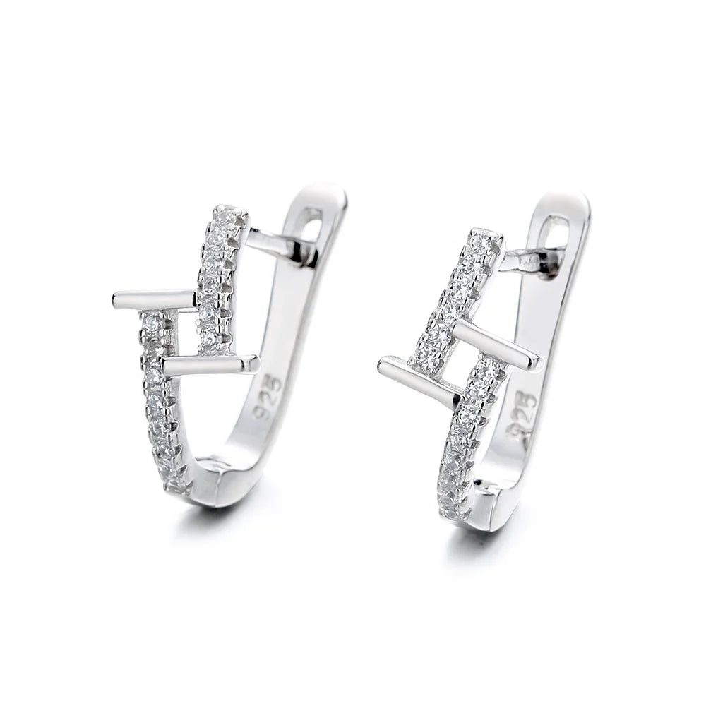 CZ Cross Hoop Earring 925 Silver Fashion Design Cross Shape Classic Jewelry