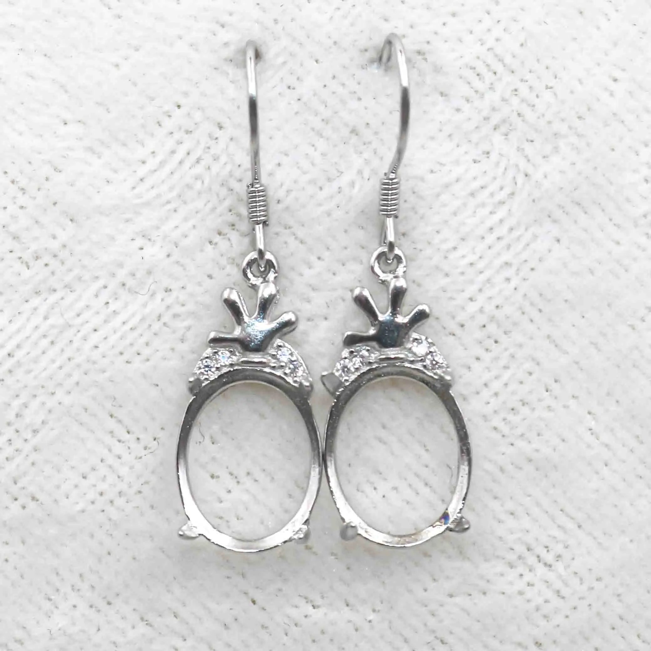 Sterling Silver 10*12mm Semi Mount Hook Earrings Empty Support Blank Claws Setting S925 Base Without Center Stone for DIY Inlay
