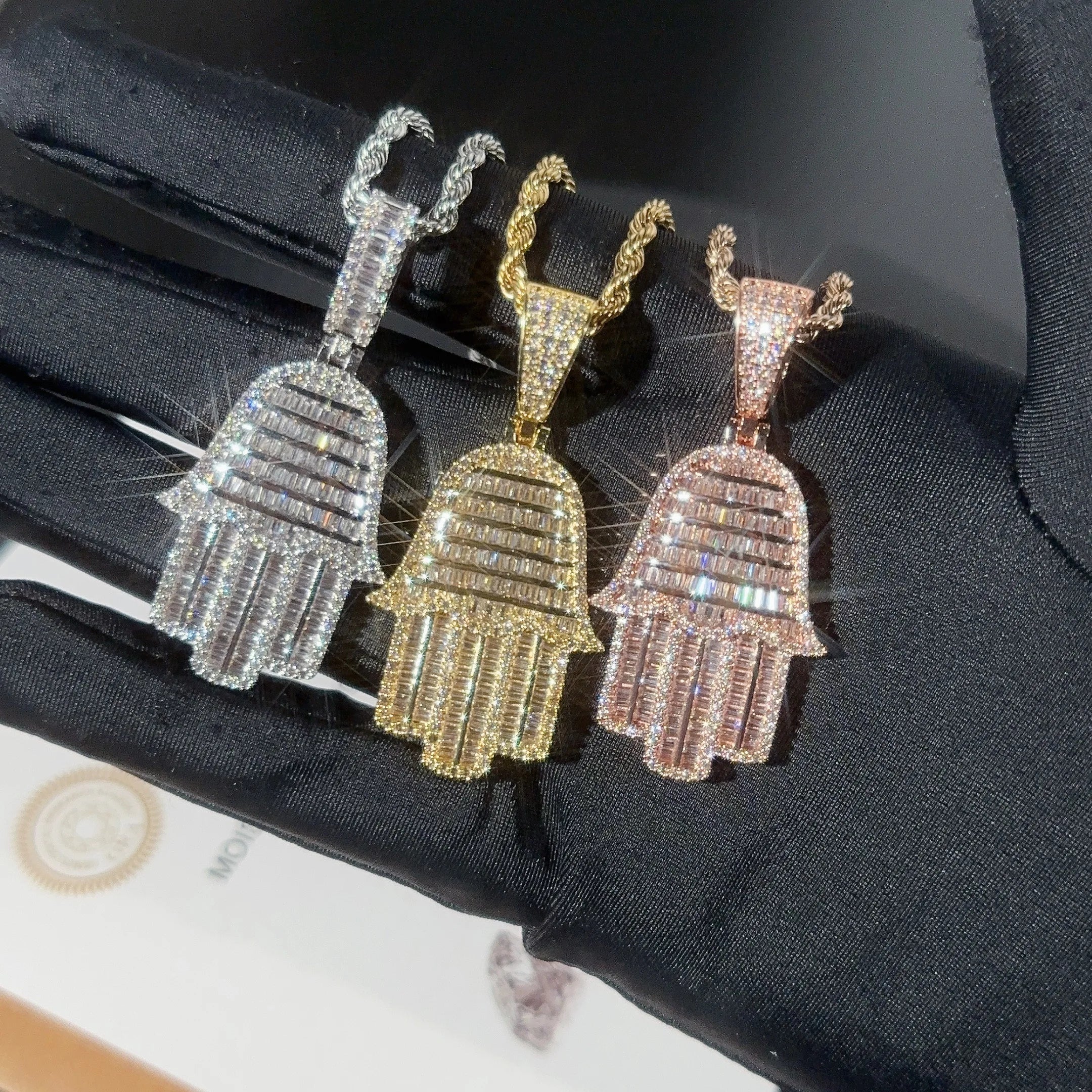 Instock Shipping Lab Diamond Pendant Hand Baguette Cut Hip Hop Pendant 925 Silver Moissanite Pendant With Free Rope Chain