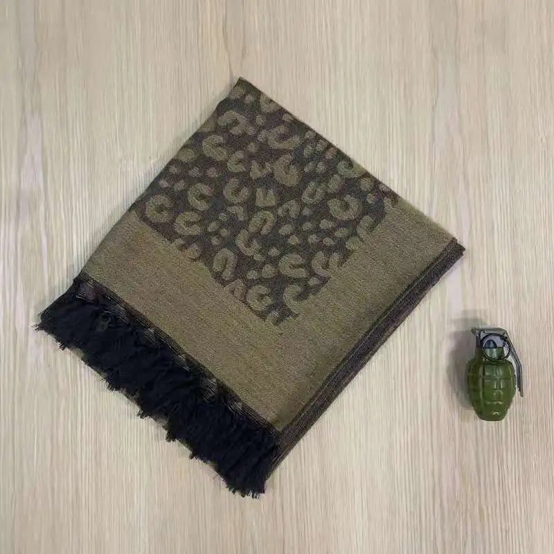 Custom Logo Printed Leopard Pattern Camouflage Green Dot Square Cotton Knitted Scarf Long Winter Warm Windproof Breathable