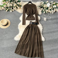 High Quality Autumn Casual 2 Piece Set for Women Top and High Waist Slim Knitted Skirts Set Ropa Wholesale