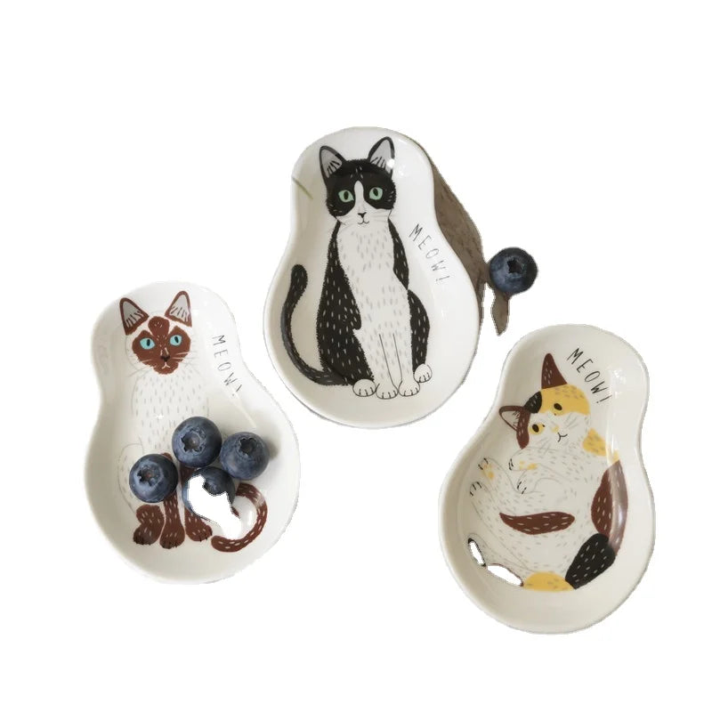 Wholesale KitchenAid Utensil Seasoning Ceramic Sauce Dishes Cartoon Cat Print Spice Tray Sushi Sauce Dish