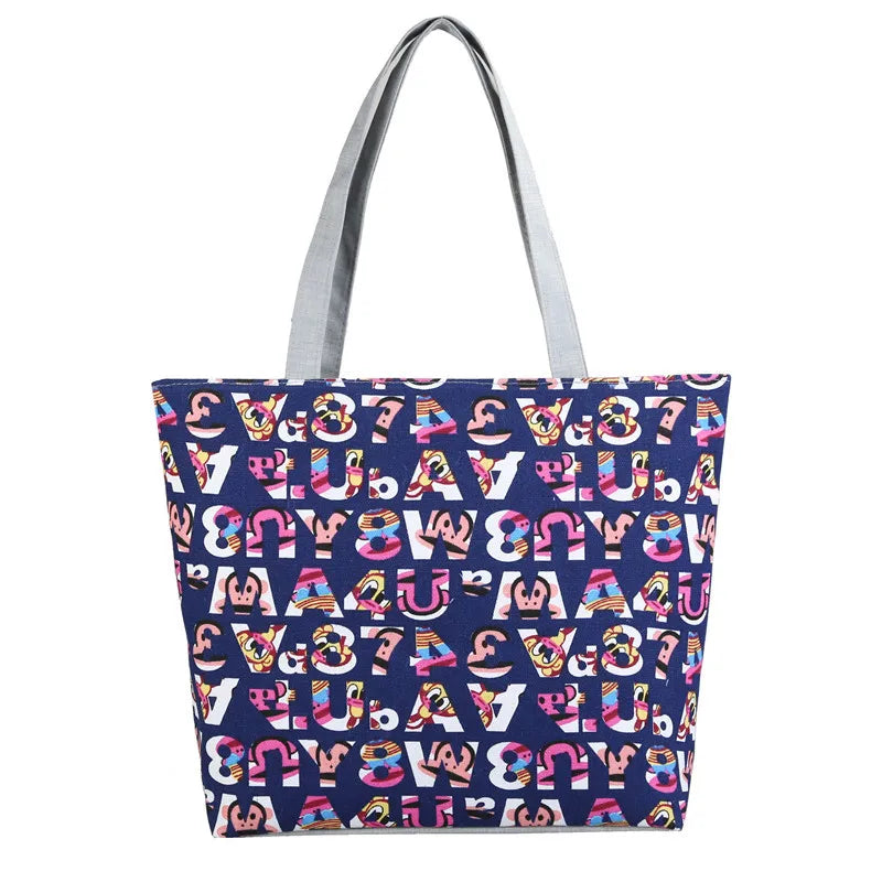 Fancy Retro Printed Ladies Canvas Tote Bags Zipper Closure Large Capacity Shoulder Bag Custom Women's Handbags