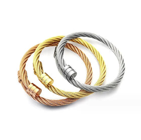 Geometric Simple Classic Fashion Minimalist Stainless Steel Wire Bracelet for Men Women 18K Rose Gold Titanium Steel Bracelet