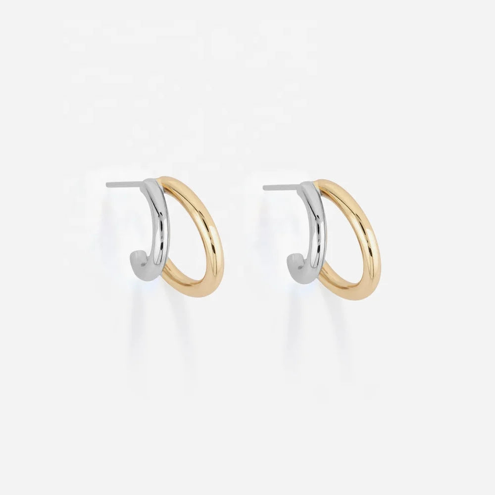 LOZRUNVE Fashion Jewelry Custom 2014 Trending Delicate Two Plating Tone Double Hoop Earring