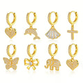 HENGSEN Wholesale Gold Plated Jewelry Animal Butterfly Heart CZ Dangle Hoop Clicker Earring Cartilage Ear Piercing Jewelry Pack