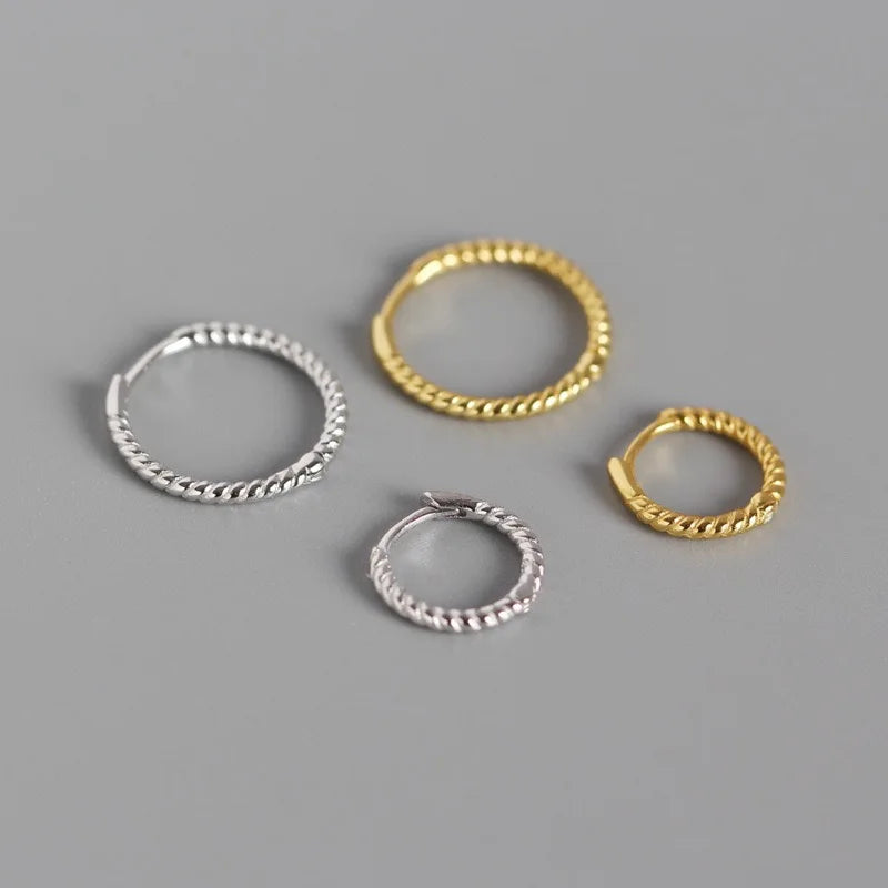 2022 NEW 925 Sterling Silver Plain Silver Twist Chic Hoop Stud Earrings with Different Size