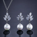 Fashion Fine Jewelry Pearl and Crystal Zircon Earring and Necklace Bridal Wedding Jewelry Set