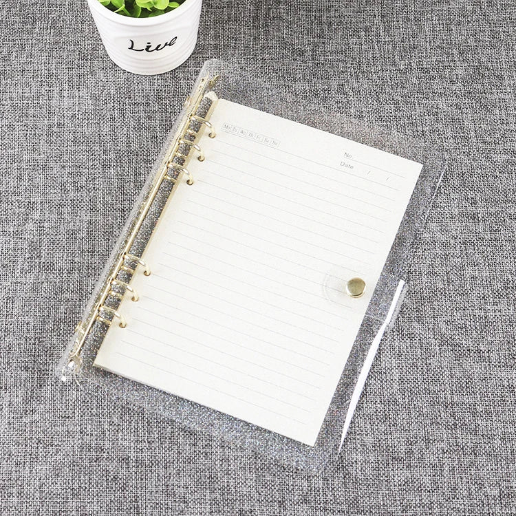 A5/A6 Clear PVC Cover with Gold Binder Glitter Refillable 6-Ring Binder Loose-L Binding