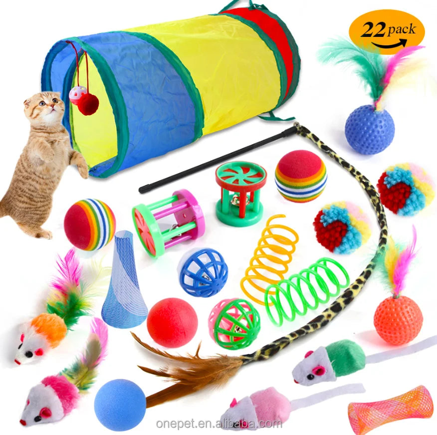 22 Pack Pet Cat Tunnel Interactive Collapsible Cat Play Tunnel Toys Foldable Cat Tunnel Indoor Toys