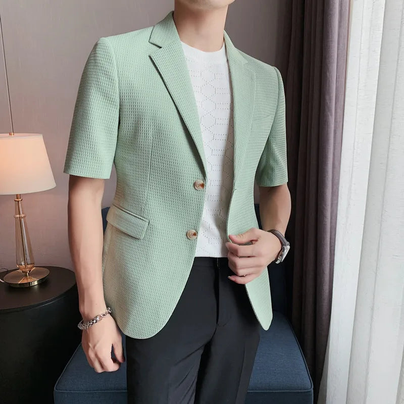 M-XL Short Sleeve Suit Summer Men's Casual Suit Top Half Sleeve Jacket blazer